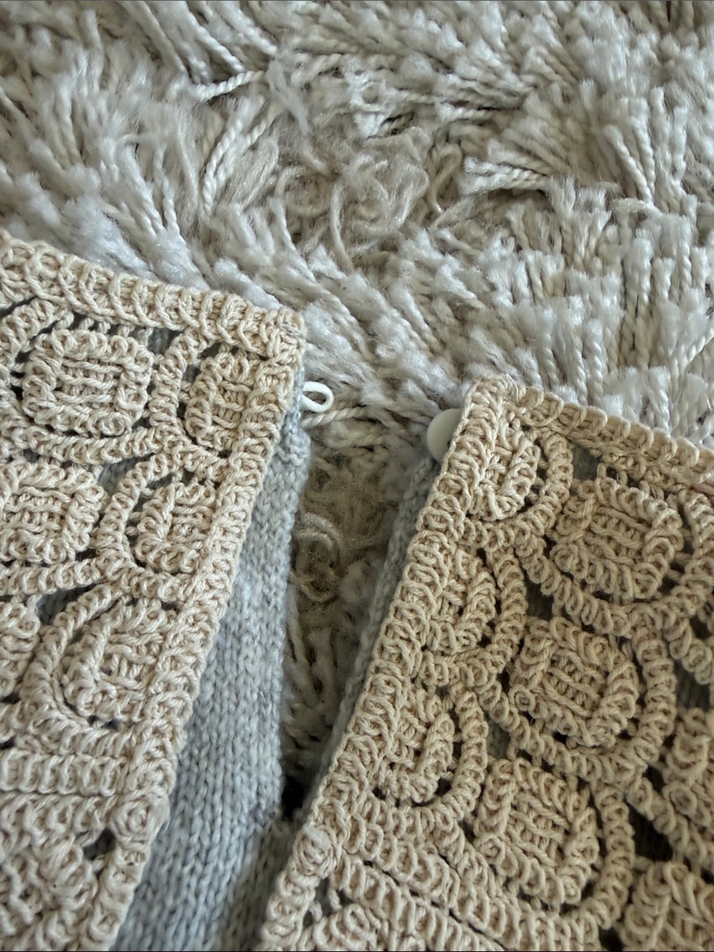 Light Gray Sweater with Cream Crochet Scallop Collar - Picture 5 of 6